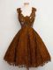 Knee Length Brown Quinceanera Dama Dress Lace Sleeveless Lace