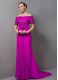 Luxury Short Sleeves Lace Zipper Prom Evening Gown with Fuchsia Sweep Train