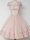 A-line Quinceanera Court Dresses Peach Square Tulle Cap Sleeves Knee Length Zipper