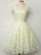Pretty Straps Cap Sleeves Court Dresses for Sweet 16 Knee Length Lace Yellow Lace
