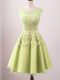 High Class Yellow Lace Up Dama Dress Lace Sleeveless Knee Length