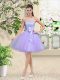 Artistic Lilac Organza Lace Up Off The Shoulder Sleeveless Knee Length Damas Dress Lace and Belt