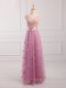 Elegant Floor Length Lilac Dama Dress for Quinceanera V-neck Sleeveless Lace Up