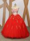 Red Sleeveless Tulle Sweep Train Lace Up Sweet 16 Quinceanera Dress for Military Ball and Sweet 16 and Quinceanera