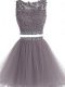 Grey Zipper Homecoming Dress Beading and Lace and Appliques Sleeveless Mini Length