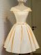 Modern Champagne A-line Taffeta Off The Shoulder Cap Sleeves Belt Knee Length Lace Up Quinceanera Dama Dress