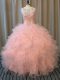 Beautiful Beading and Ruffles 15th Birthday Dress Pink Lace Up Sleeveless Floor Length