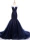 Graceful Mermaid Sleeveless Navy Blue Homecoming Dress Court Train Lace Up