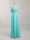 Great Aqua Blue Scoop Zipper Lace and Appliques Prom Dresses Half Sleeves