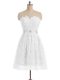 High Class White Sleeveless Knee Length Beading and Lace and Appliques Zipper