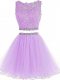 Sleeveless Tulle Mini Length Zipper Homecoming Dress in Lavender with Beading and Lace and Appliques