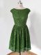 Knee Length Empire Cap Sleeves Olive Green Dama Dress for Quinceanera Lace Up