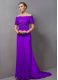 Eggplant Purple Short Sleeves Lace Zipper Prom Dress