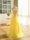 Fantastic Yellow Scoop Neckline Lace and Appliques Prom Party Dress Sleeveless Zipper