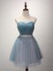 Elegant Light Blue Tulle Lace Up Damas Dress Sleeveless Mini Length Beading and Ruching