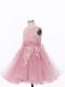 Vintage Pink Tulle Zipper Scoop Sleeveless Knee Length Toddler Flower Girl Dress Appliques and Hand Made Flower