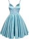 Sophisticated Lace Quinceanera Court Dresses Aqua Blue Lace Up Sleeveless Knee Length