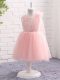 A-line Flower Girl Dresses Baby Pink Scoop Tulle Sleeveless Knee Length Zipper