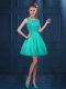 Designer A-line Quinceanera Court Dresses Turquoise Scoop Tulle Sleeveless Knee Length Zipper
