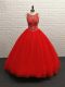 Affordable Zipper Vestidos de Quinceanera Red for Military Ball and Sweet 16 and Quinceanera with Beading Brush Train