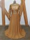 Sexy Brown Zipper Dress for Prom Lace Long Sleeves Brush Train