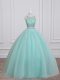 Pretty Aqua Blue Scoop Neckline Beading 15th Birthday Dress Sleeveless Lace Up
