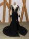 Brush Train Mermaid Homecoming Dress Black Scoop Chiffon Long Sleeves Zipper