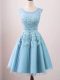 Fashionable Aqua Blue A-line Lace Vestidos de Damas Zipper Tulle Sleeveless Knee Length