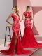 Affordable Coral Red Sleeveless Lace Zipper Homecoming Dress