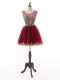 Wine Red Sleeveless Mini Length Beading and Lace and Appliques Zipper Prom Gown