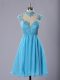 Beautiful Lace and Appliques Prom Gown Baby Blue Zipper Sleeveless Knee Length