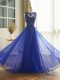 Royal Blue Chiffon Zipper Scoop Sleeveless Floor Length Prom Dress Appliques