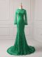 Green Mermaid Lace Scoop Long Sleeves Lace Zipper Prom Evening Gown Brush Train
