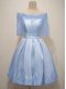 Light Blue Half Sleeves Lace Knee Length Quinceanera Court Dresses