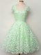 Artistic Cap Sleeves Knee Length Lace Lace Up Damas Dress with Apple Green