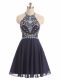 Sleeveless Chiffon High Low Side Zipper Prom Evening Gown in Black with Beading