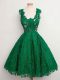 Custom Design Straps Sleeveless Court Dresses for Sweet 16 Knee Length Lace Green Lace