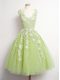Most Popular V-neck Sleeveless Lace Up Dama Dress Yellow Green Tulle