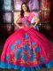 Floor Length Hot Pink Quince Ball Gowns Strapless Sleeveless Lace Up