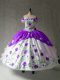 Gorgeous Floor Length Lace Up Quinceanera Dress White And Purple for Military Ball and Sweet 16 and Quinceanera with Embroidery and Ruffles