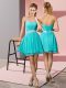 Aqua Blue Sleeveless Mini Length Beading Lace Up Prom Dress