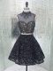 Sweet Black Sleeveless Mini Length Beading and Lace and Appliques Backless Dress for Prom