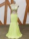 Extravagant Yellow Green Scoop Zipper Beading and Lace and Appliques Prom Gown Sleeveless