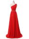 Empire Quinceanera Court Dresses Red One Shoulder Chiffon Sleeveless Floor Length Side Zipper
