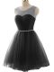 Spectacular Black A-line Scoop Sleeveless Tulle Mini Length Lace Up Beading and Ruching Prom Party Dress