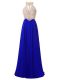 Dazzling Empire Evening Dress Royal Blue High-neck Chiffon Sleeveless Floor Length Zipper