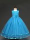 Baby Blue Scoop Zipper Hand Made Flower Little Girls Pageant Gowns Sleeveless
