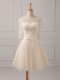 Champagne Lace Up Scoop Lace and Belt Quinceanera Court of Honor Dress Tulle Half Sleeves