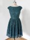 Fashion Teal Lace Up Damas Dress Lace Cap Sleeves Knee Length