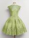 Knee Length Lace Up Quinceanera Court Dresses Yellow Green for Prom and Party and Wedding Party with Lace